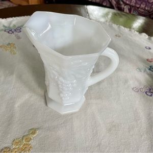 Vintage Anchor Hocking White Milk Glass Harvest Grapes 20 Oz. Pitcher. 6.5"High